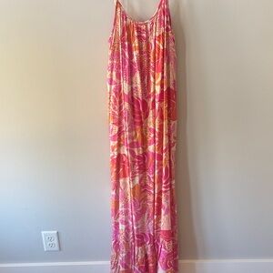 Vibrant Pink and Orange Maxi Dress with Pockets